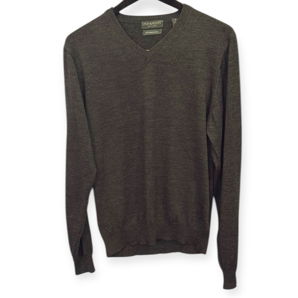Men’s Lyle & Scott Gray V-Neck Sweater Timeless Knitwear Small Merino Wool‎